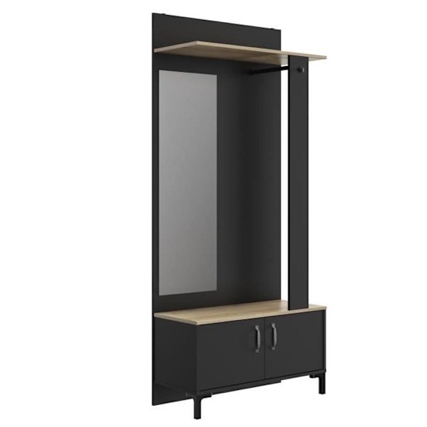 GAMI 2-dørs entreskab - Made in France - Sonoma eg og sort indretning - L 81 x H 190 x D 37 cm - BUTIK