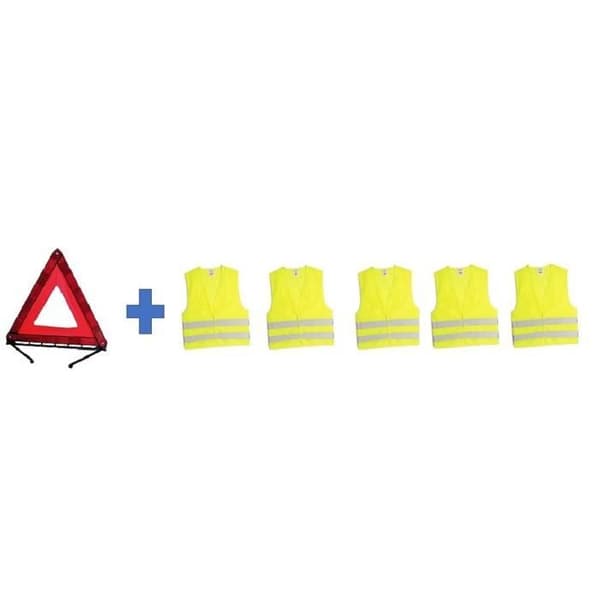 Pack säkerhet HTC UTRUSTNINGAR - 1 varningstriangel 550g + 5 gula säkerhetsvästar storlek XL 2 reflexband