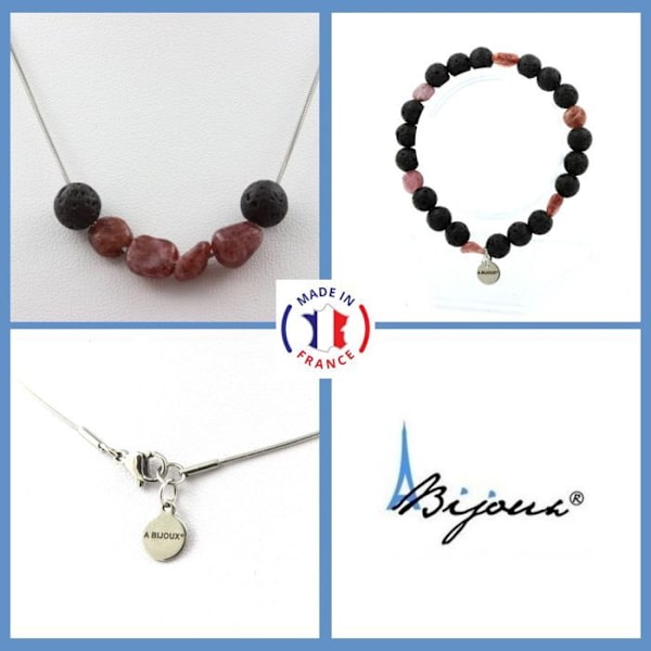 Kivet ja Mineraalit. Korusetti Rannekoru Kaulakoru Brazilian Ruby Beads + Lava 8 mm. Mukautettava koko. Röd