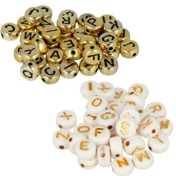 600 vita/guld alfabetpärlor
