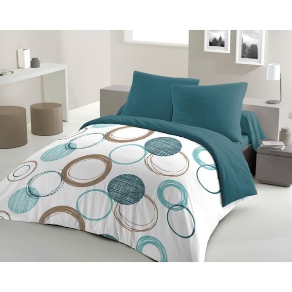 HOME LINGE PASSION Audace påslakanset - täcke 240 x 260 cm + 2 örngott 63x63 cm - Ankblå Blå Anka