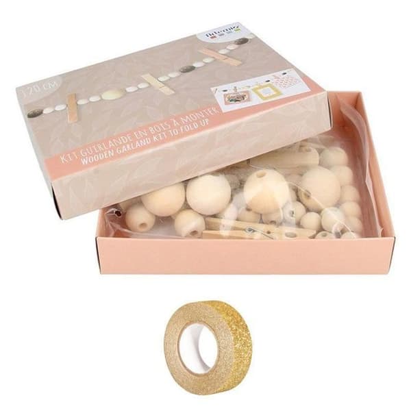 DIY-set juldekorationer & trärankor + glittrande guldmaskeringstejp 5 m beige