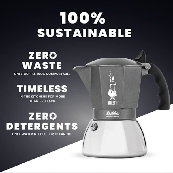 Italiensk kaffebryggare BIALETTI - BRIKKA - Induktion 4 koppar Grå
