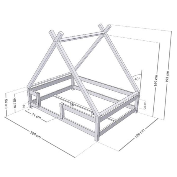 Børne Tipi seng med naturlig massiv træ barriere 120 x 200 cm Beige