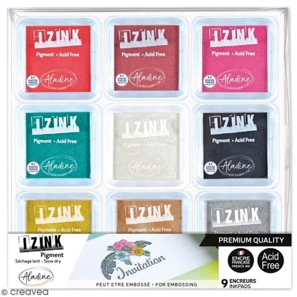 Set med stämpeldynor Izink Pigment - Pastellsortiment - 9 st - ALADINE - Vit Pastellfärger assortiment