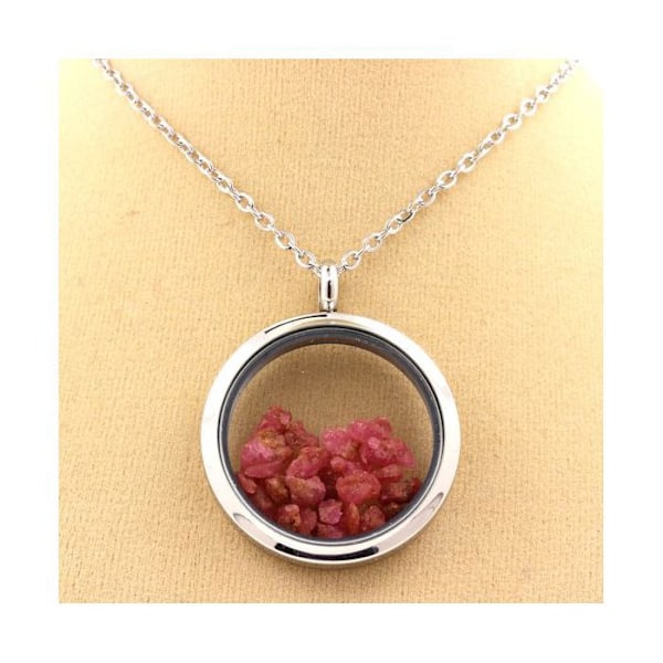 Stenar och mineraler. Rå Spinel Halsband. Medaljong modell 20 mm. Silverfärg. Pengar