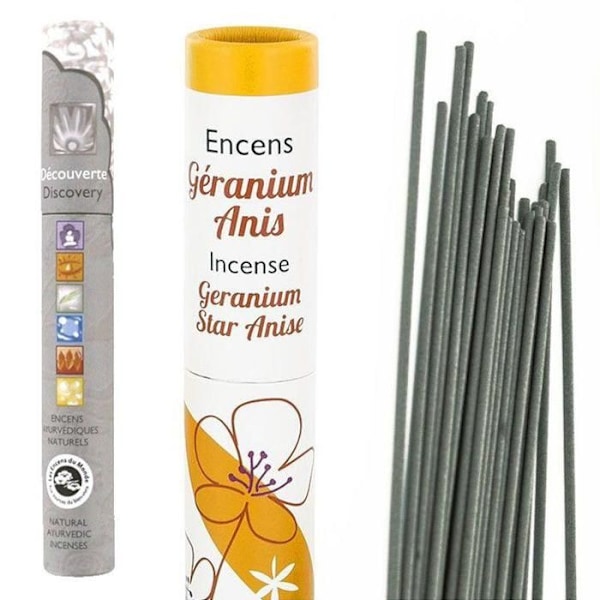 Anis-geranium røgelse 30 pinde + ayurvedisk røgelse 14 pinde