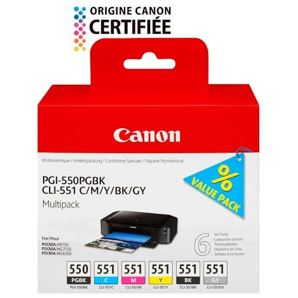 CANON pakke med 5 PGI-550 / CLI-551 blækpatroner sort/cyan/magenta/gul/grå