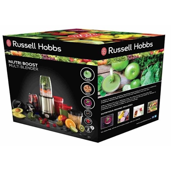 Blender - RUSSELL HOBBS - Nutri Boost 23180-56 - 700 W røremaskine - 15 tilbehør - 3 skåle (700 ml) - 2 skåle (350 ml) Rustfrit stål og sort