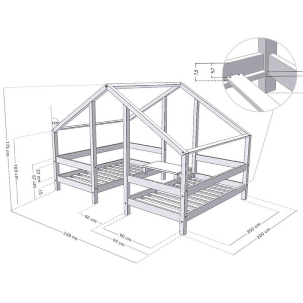 Lit cabane - Benlemi - VILLY - Massiivipuusta - 2 paikkaa - 90 x 200 cm 4 färger tillgängliga