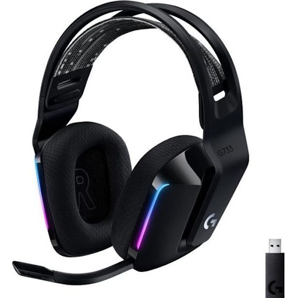 Gaming headset - Trådløs - Logitech G - G733 Lightspeed - PS5, PS4, PC, MAC - Sort