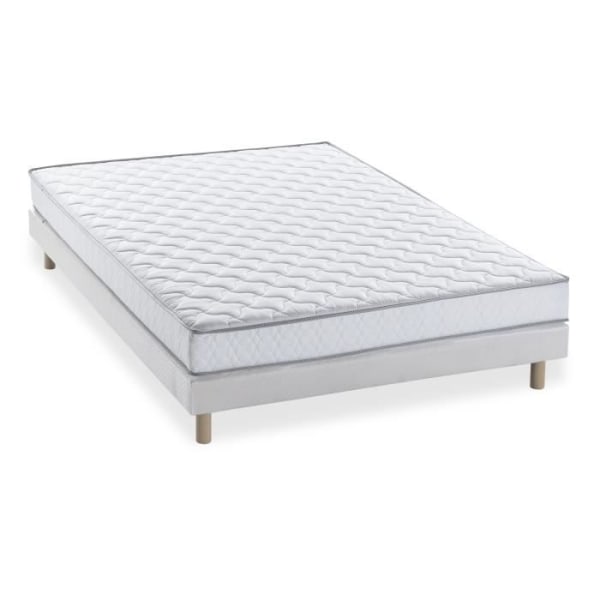 Pakke klar til at sove Madras 140x190 cm + Boxspring + Dyne + 2 puder 60x60 cm - Skum 14 cm - Fast - DEKO DREAM TOP Vit