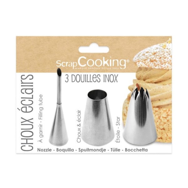 Scrapcooking Pakke med 3 choux- og éclairsprøjteposer i rustfrit stål - 3700392418311