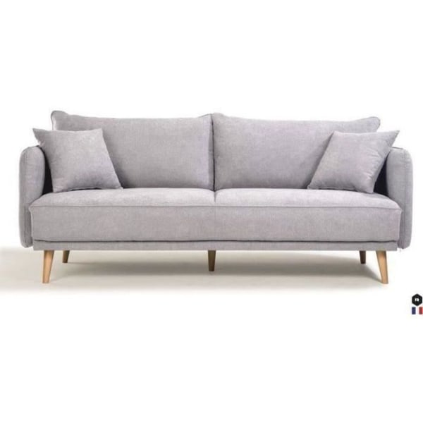 DAREN 3-personers fast sofa - lysegråt stof - skandinavisk stil - 2 pyntepuder - L 207 x D 90 x H 88 cm Ljusgrått