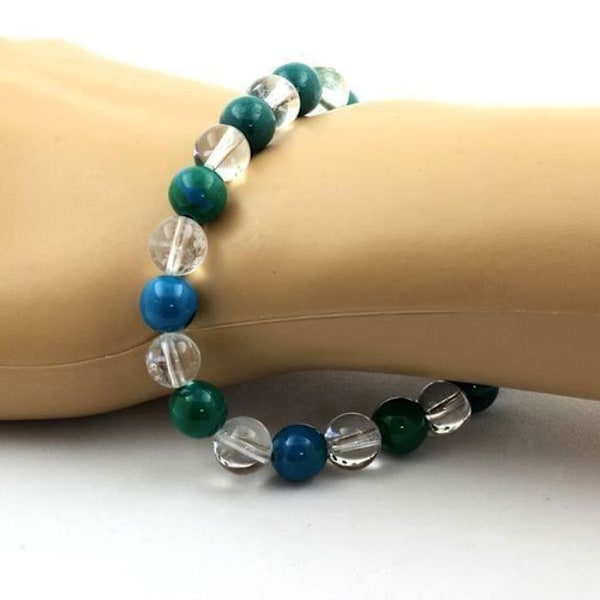 Chrysocolla + Quartz Beads Armband 8 mm - ABIJOUX - Tillverkat i Frankrike Blå