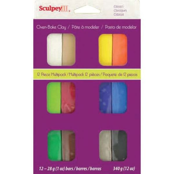 Polymerler - Sculpey - Assorteret 12 farver - Bagning i ovn - Ikke giftig - Fleksibel 12 farver