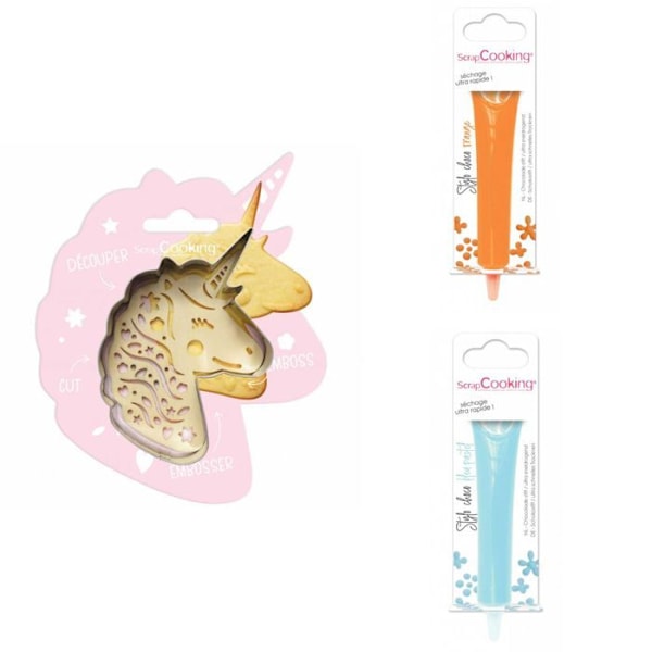 Unicorn präglad kakkit + 2 pastellfärgade apelsin- och blåchokladpennor Grå