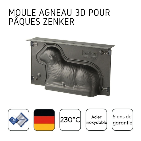 3D Bakform - Zenker - Påsklamm - Stål - 900 ml - Non-stick Teflon Svart