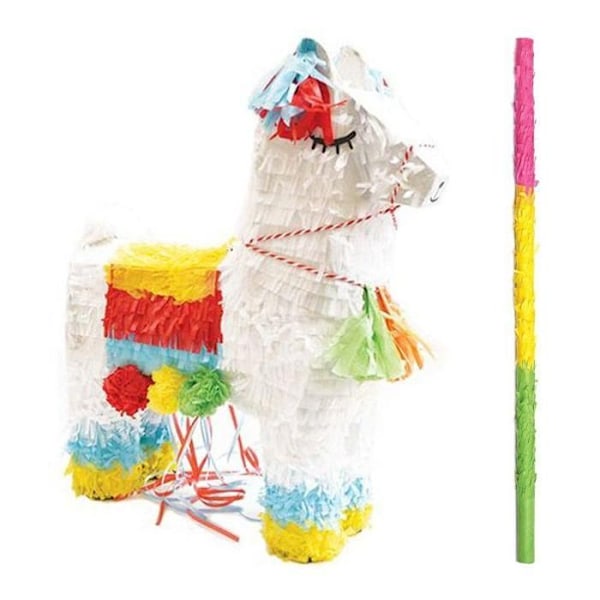 Lama piñata + pinne Vit med klara färger