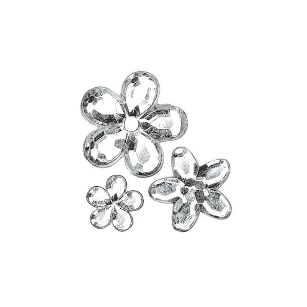Acrylblomster med rhinsten, krystal, 5,8,10mm, sct.-LS 310 stk.
