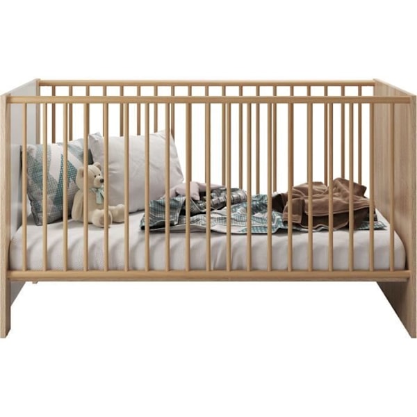 PIA trio babyværelse - 70x140 cm seng + 2-dørs puslebord + 2-dørs garderobeskab - Sonoma eg og mat hvid indretning - TRENDTEAM Säng för sov 70 x 140 cm