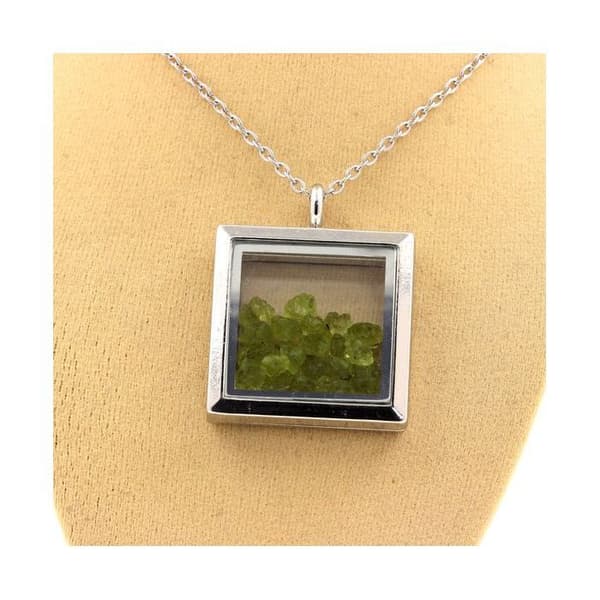 Collier - Et BIJOUX - Rå peridot - Firkantet model - Rustfrit stål - Sølvfarve Pengar