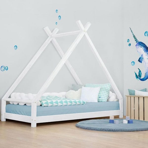 TAHUKA barnsäng tipi - massivt trä - natur - 90 x 200 cm - Benlemi - Montessori - 1 plats - Spröjs Beige