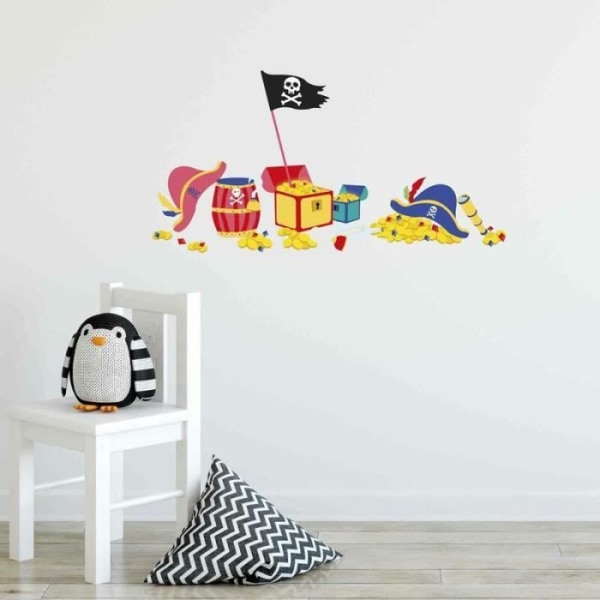 Pirate Hat and Treasure Wall Sticker - Draeger Paris - För barn - Flerfärgad - 19 x 10 cm och 1,5 x 1 cm Flerfärgad