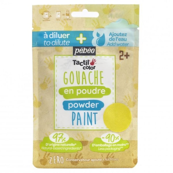 Sachet Gouache i pulverform 100g Gul - PEBEO - Tactilcolor - Utspädd med vatten - För barn från 2 år Gul