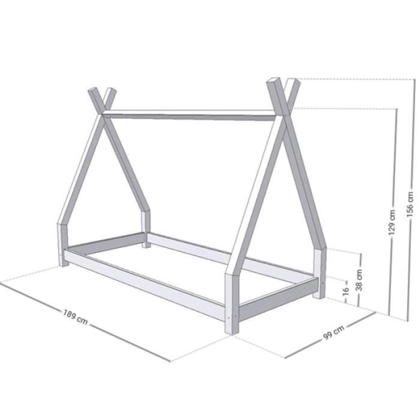 NAKANA teepee lasten sänky - Benlemi - massiivipuu - harmaa - 90 x 180 cm - Mukana laatikkojousi Grå