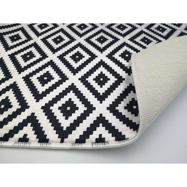 Matta - Svart & Vit - 80x150cm - Maskintvättbar - Halkfri - Mjuk polyester Svart vit