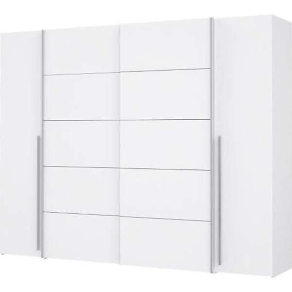 Garderobe - Mat hvid - 2 hængslede døre + 2 skydedøre - L 270,3 x D 61,2 x H 210 cm - NARAGO Matt vit