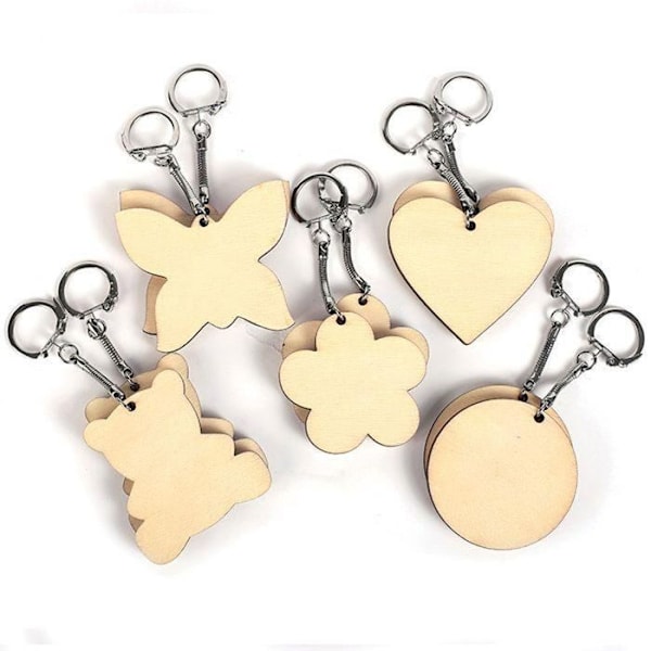 20 assorterede nøgleringe i træ 5,5 x 5,5 cm Beige