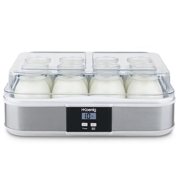 Yaourtière HKOENIG - ELY120 - Kapacitet 12 potter á 160ml - Programérbar op til 15 timer - 15W Rostfritt stål