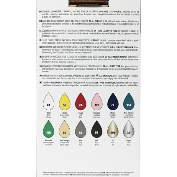 Set med 12 multimedia vattenbaserade färger - 12 x 20 ml Flerfärgad