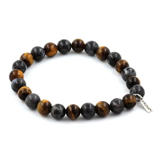 Stenar och mineraler. Labradorite + Tiger Eye Beads Armband 8 mm. Tillverkad i Frankrike. Labradorit, tigeröga
