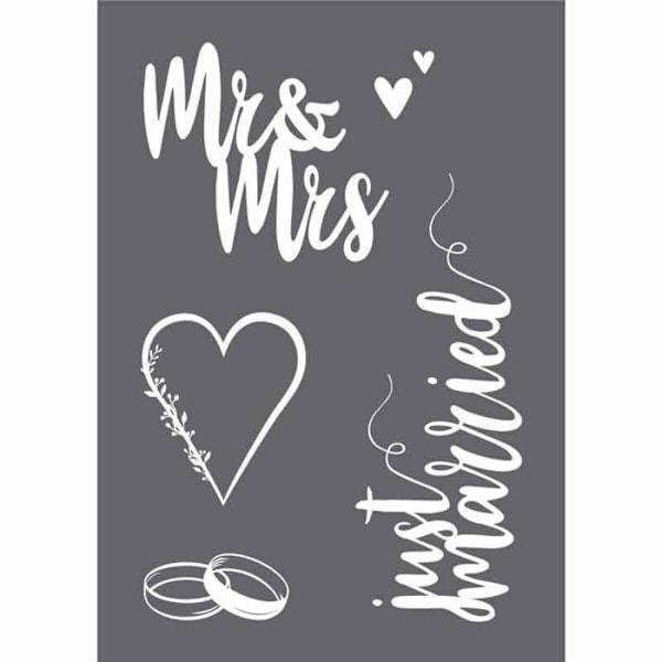 Bryllup A4 serigrafi stencil, 1 stencil + 1 spatel, Transparent