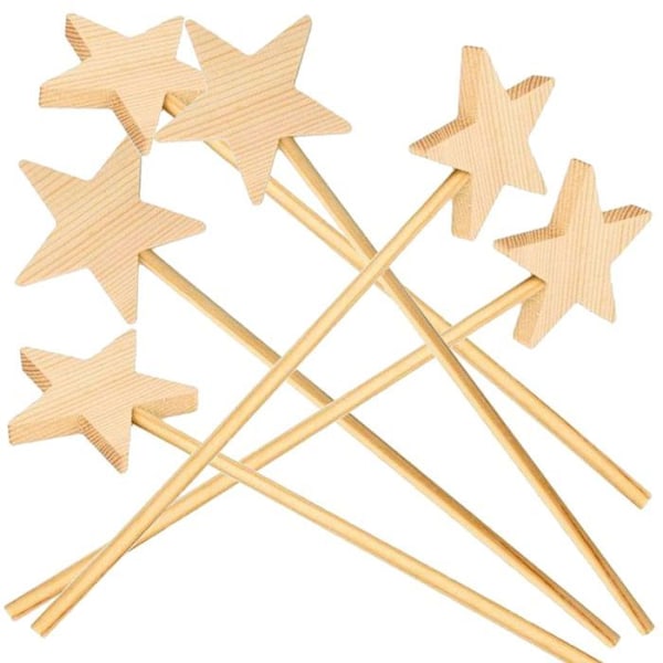 6 tryllestave i træ 23 cm Beige