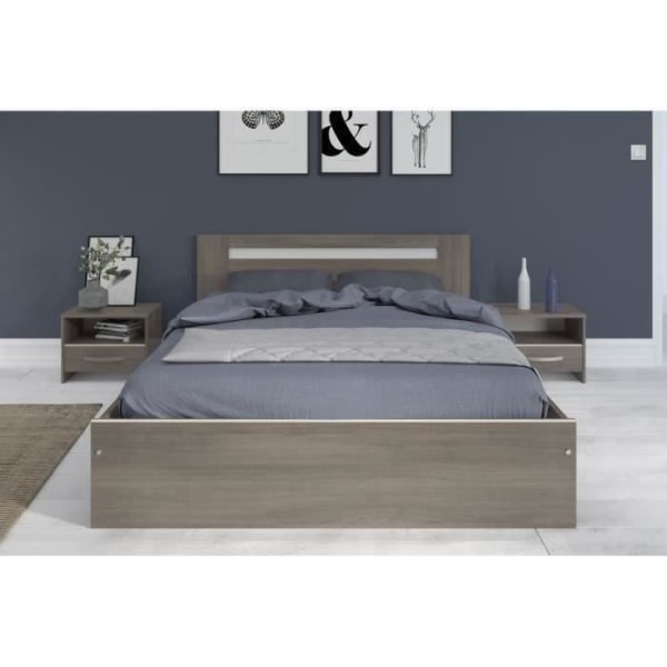 PARISOT Komplet voksen soveværelse - Moderne - Sølv valnød indretning - L 140 x L 190 cm - YSA Silver valnöt dekor