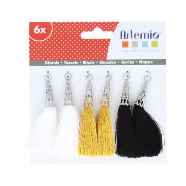 Pomponer - Artémio - Multifarvet - 6 stk. - 7,5 cm - Hvid og Sort