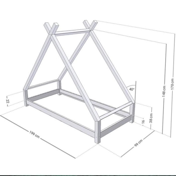 Lit Tipi - Benlemi - TAHUKA - Massivt trä - 90 x 190 cm - Höjd 6 cm 4 färger tillgängliga