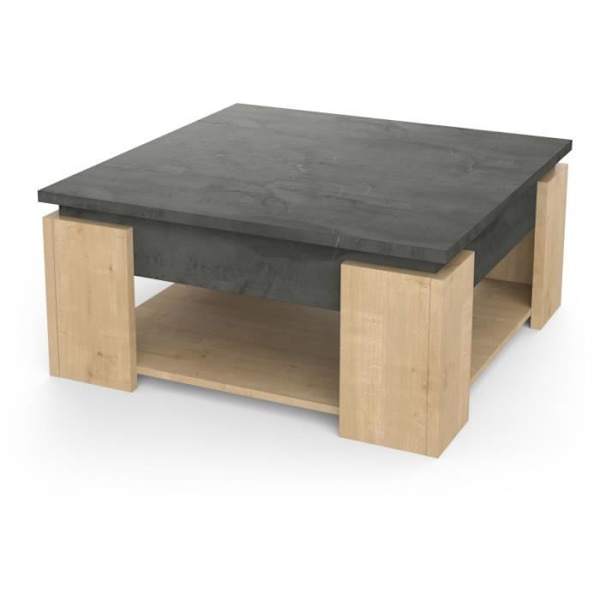 AUSTIN firkantet sofabord - Hamilton og Sidewalk eg indretning - L 80 x D 80 x H 37,2 cm - DEMEYERE Mattsvart och ljust trä