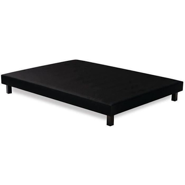 Polstret lamelbund 140 x 190 cm - Sort massivt træ + fødder - DEKO DREAM Rakenne