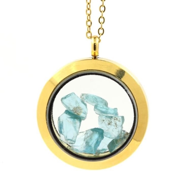 Collier - ABIJOUX - Apatit Paraiba rå - Medaillon 20 mm - Rostfritt stål - Färg Guld Guld