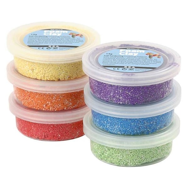 Sortiment af selvhærdende modelleringsler Metallic Foam Clay - Rainbow - 6 stk. Regnbåge
