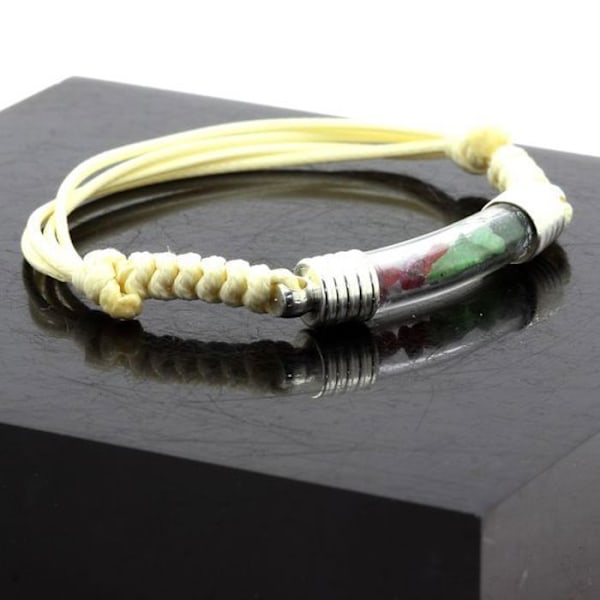 Armbånd - ABIJOUX - Rubin og Granat Tsavorite - justerbar 16-24 cm - naturlige sten - unisex beige