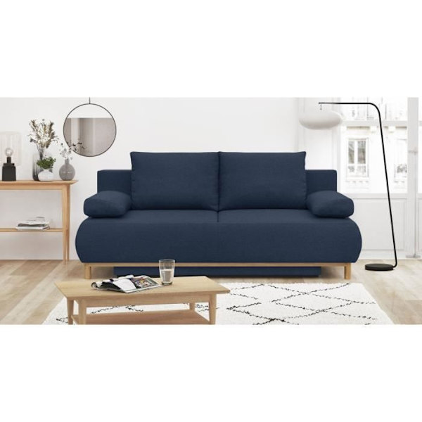 MIKA 3-sits konvertibel bänk - Mörkblått tyg - Förvaringslåda - L 192 x H 84 x D 93 cm Mörkblå