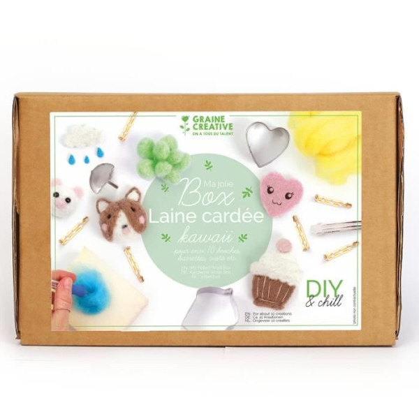 Kit Feutrine Laine cardée - Graine Créative - 10 kpl - Kawaii-tarvikkeet - DIY - Sekaehto