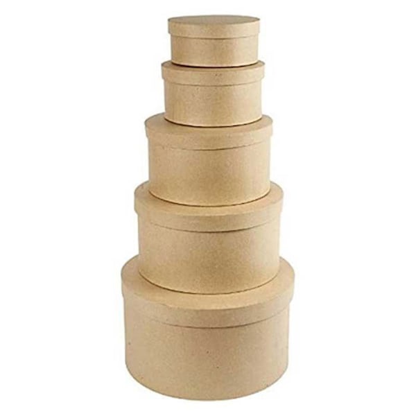Håndlavede runde papmache redekasser med låg. ref 26466 Beige