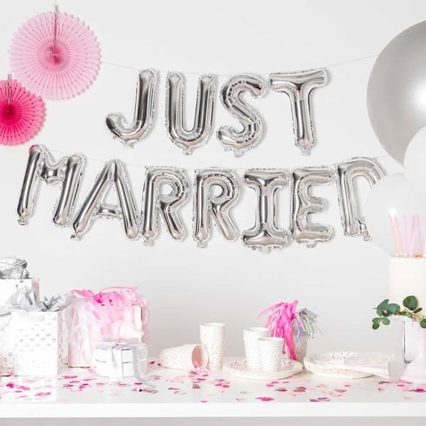 Bryllupsfolieballoner - Just Married - Sølv - 36 cm Silver